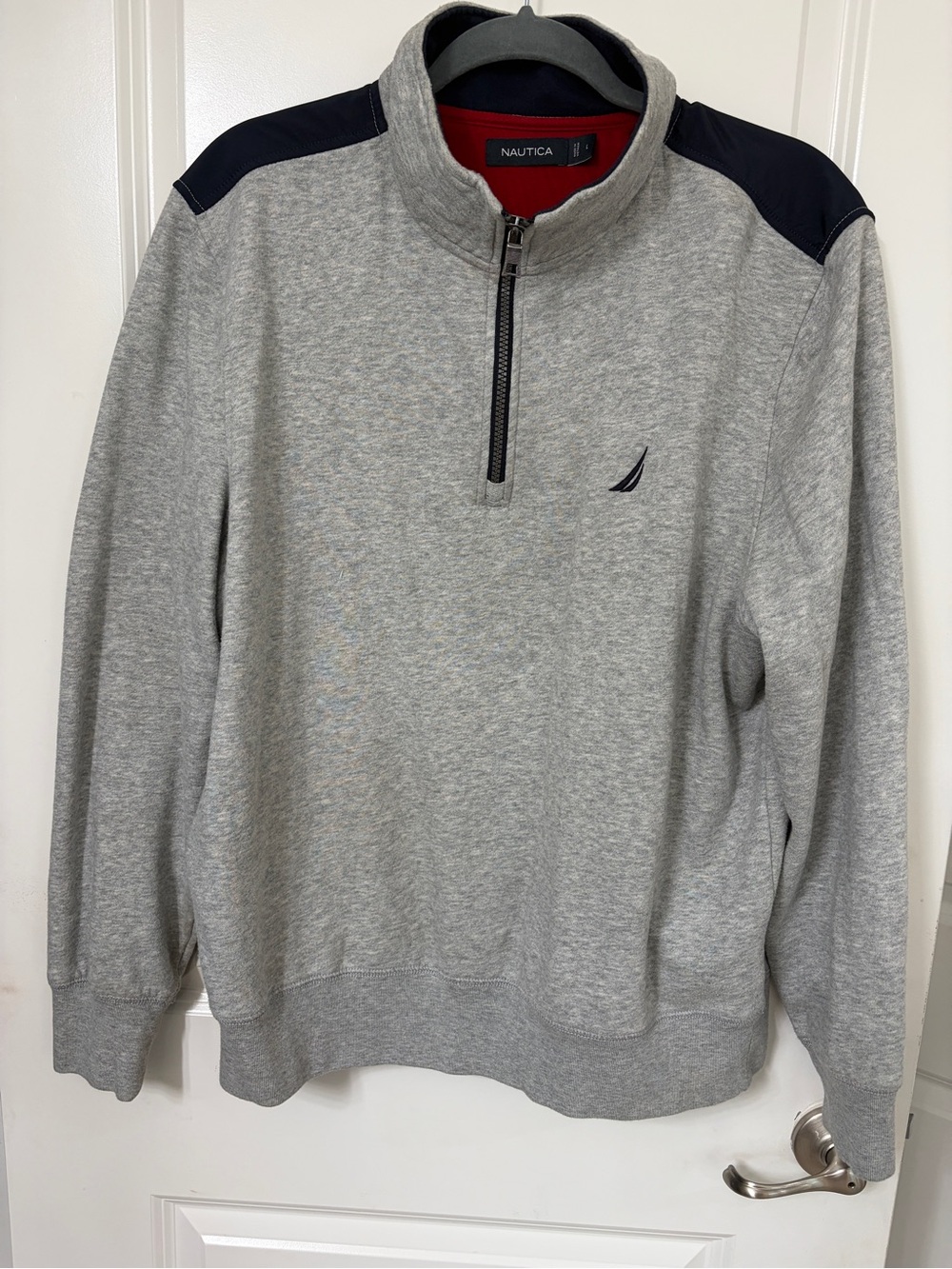 Nautica Men's Gray Quarter-Zip Pullover Sweater- Large